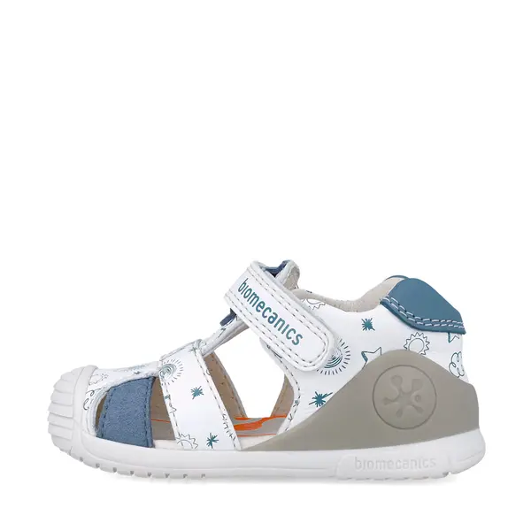 Sandale baieti, piele naturala, talpa flexibila, protectie degete, Biogateo Casual, alb albastru, Biomecanics_252116-B834-18_Pebebe
