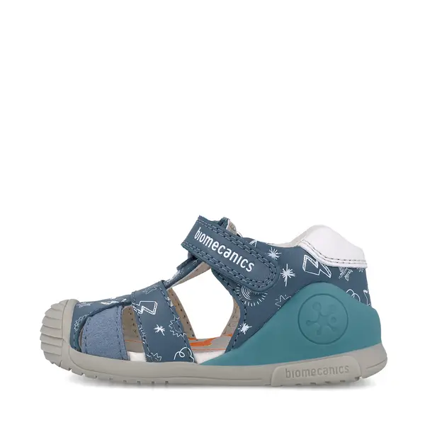 Sandale baieti, piele naturala, talpa flexibila, protectie degete, Biogateo Casual, albastru, Biomecanics_252116-A556-23_Pebebe