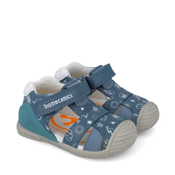 Sandale baieti, piele naturala, talpa flexibila, protectie degete, Biogateo Casual, albastru, Biomecanics_252116-A556-18_Pebebe