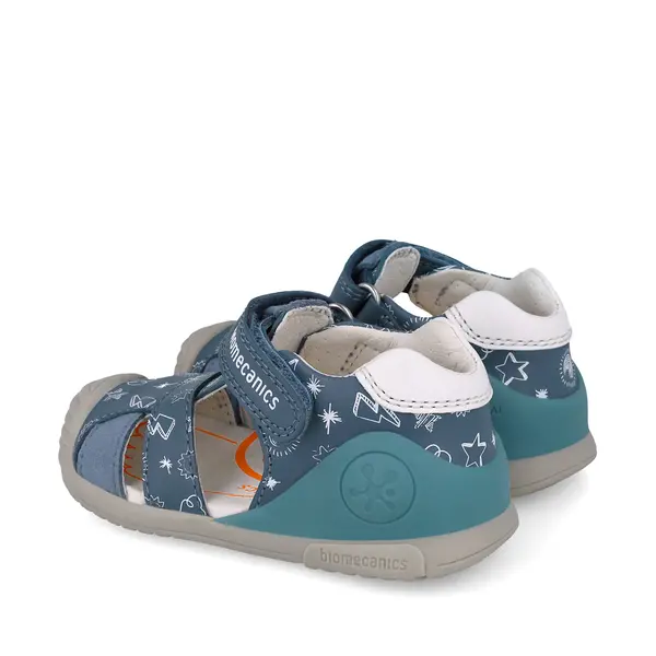 Sandale baieti, piele naturala, talpa flexibila, protectie degete, Biogateo Casual, albastru, Biomecanics_252116-A556-18_Pebebe