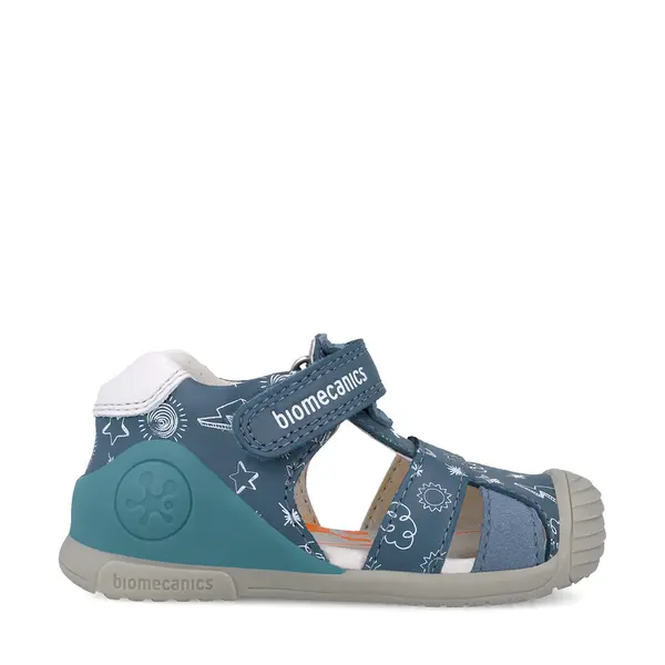Sandale baieti, piele naturala, talpa flexibila, protectie degete, Biogateo Casual, albastru, Biomecanics_252116-A556-18_Pebebe