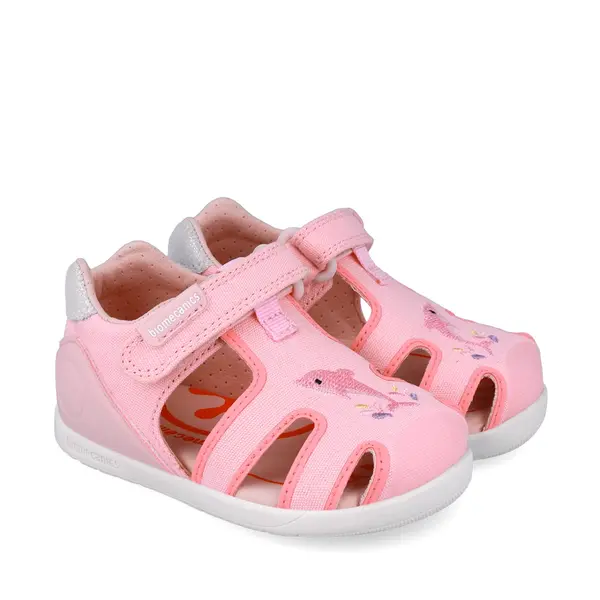 Sandale fete, material textil, talpa flexibila, protectie degete, Biogateo Wider Canvas, roz, Biomecanics_252191-B032-23_Pebebe