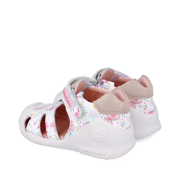Sandale Biomecanics fete, piele naturala, talpa flexibila, protectie degete, Estampada, alb, Biomecanics_252101-B050-25_Pebebe