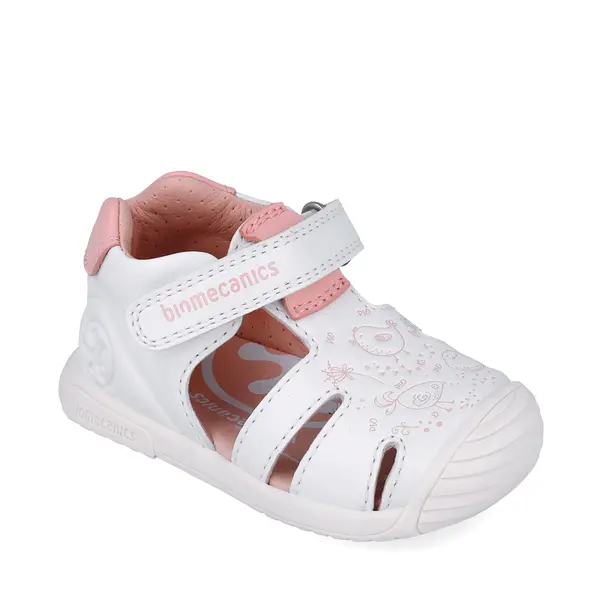 Sandale Biomecanics fete, piele naturala, talpa flexibila, protectie degete, Biogateo Casual, print alb,_252108-C050-25_Pebebe