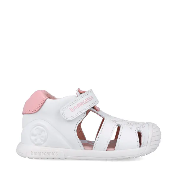 Sandale Biomecanics fete, piele naturala, talpa flexibila, protectie degete, Biogateo Casual, print alb,_252108-C050-25_Pebebe