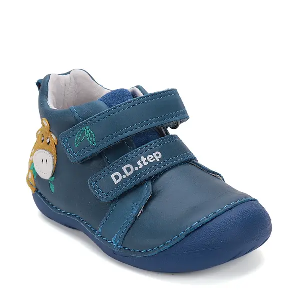 Pantofi D.D. Step baieti, primii pasi, piele naturala, talpa flexibila, albastru, girafa_S015-52874A-24_Pebebe