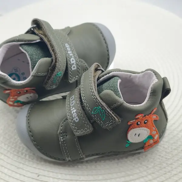Pantofi D.D. Step baieti, primii pasi, piele naturala, talpa flexibila, khaki, girafa_S015-52874-24_Pebebe