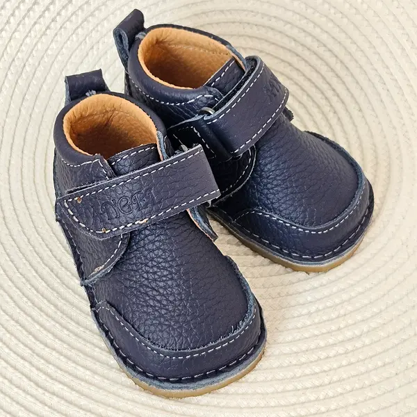 Pantofi barefoot baieti, piele naturala, primii pasi, talpa flexibila, culoare bleumarin, Smiley_RO-500-2-18_Pebebe