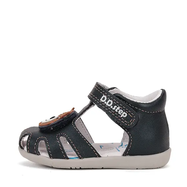 Sandale D.D. Step Copii, piele naturala, talpa flexibila, bleumarin, ursulet_G075-51284-24_Pebebe