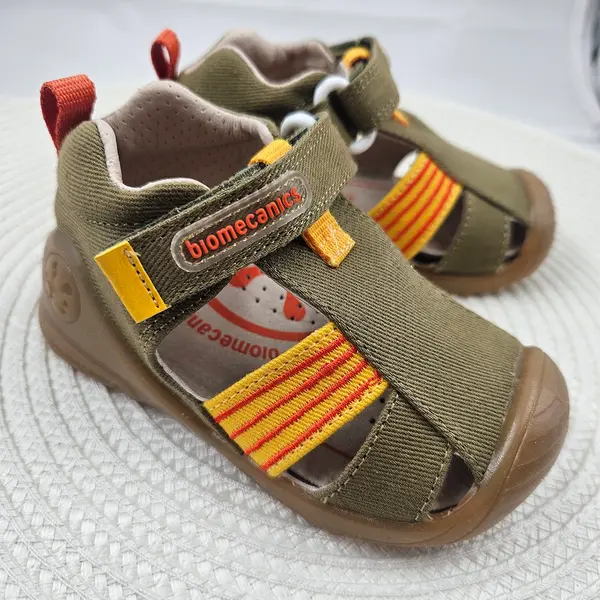 Sandale baieti, material textil, talpa flexibila, protectie degete, Biogateo Canvas, verde uscat, Biomecanics_252175-B801-18_Pebebe