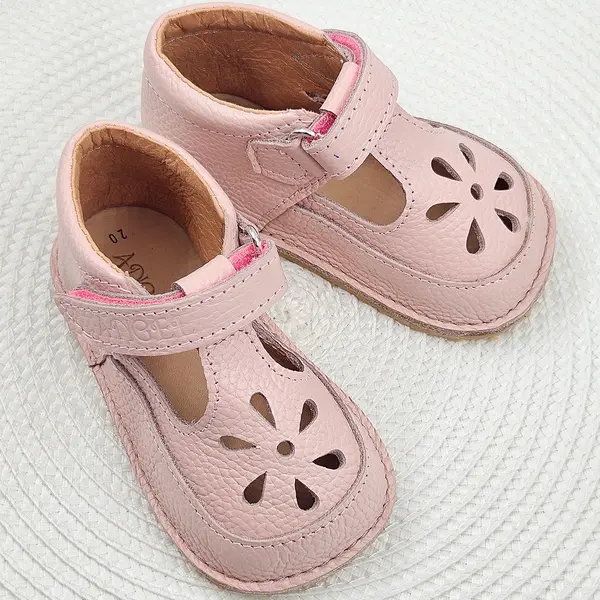 Sandale barefoot copii, piele naturala, primii pasi, talpa flexibila, roz_RO-502-5-22_Pebebe
