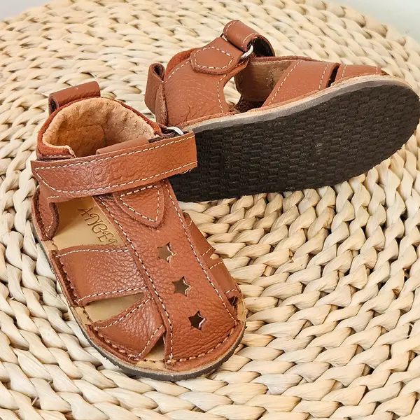 Sandale copii, barefoot, primii pasi, piele naturala, talpa flexibila, inchidere cu scai, teracota_RO-103-15-17_Pebebe