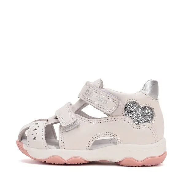 Sandale fete, piele naturala, alb, inimioare, D.D. Step_G064-51872C-24_Pebebe