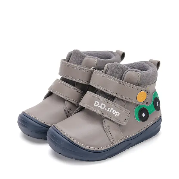 Ghete D.D Step Baieti, piele naturala, talpa flexibila, captuseala textila, gri, masinuta_S071-52771BM-31_Pebebe