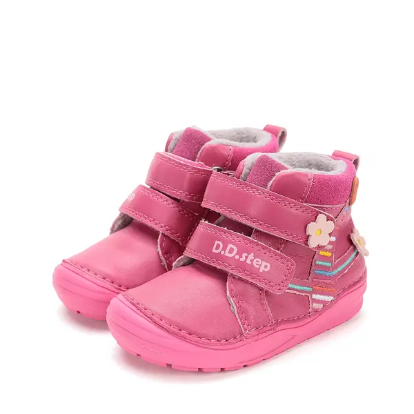 Ghete D.D Step fete, piele naturala, talpa flexibila, captuseala textila, roz inchis, flori_S071-52810B-25_Pebebe