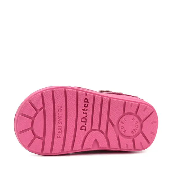 Ghete D.D Step fete, piele naturala, talpa flexibila, captuseala textila, roz inchis, flori_S071-52810B-25_Pebebe