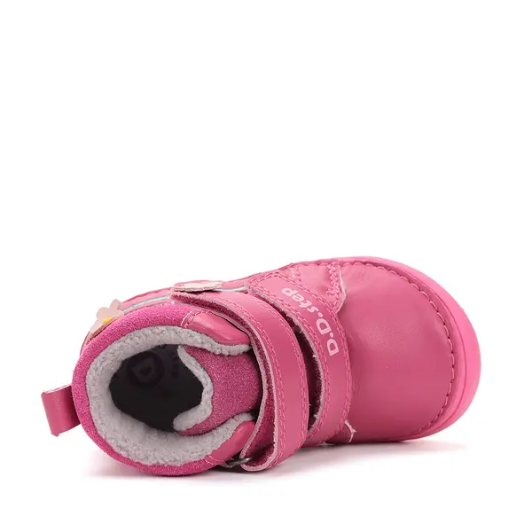Ghete D.D Step fete, piele naturala, talpa flexibila, captuseala textila, roz inchis, flori_S071-52810B-25_Pebebe