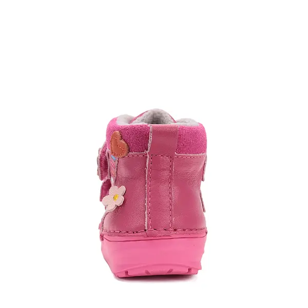 Ghete D.D Step fete, piele naturala, talpa flexibila, captuseala textila, roz inchis, flori_S071-52810B-25_Pebebe