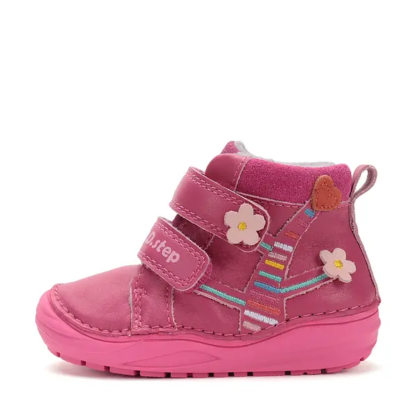 Ghete D.D Step fete, piele naturala, talpa flexibila, captuseala textila, roz inchis, flori_S071-52810B-25_Pebebe