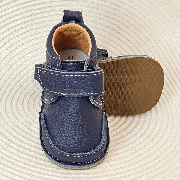 Pantofi barefoot baieti, piele naturala, primii pasi, talpa flexibila, culoare bleumarin, Smiley_RO-500-2-18_Pebebe