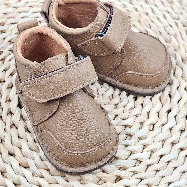 Pantofi barefoot baieti, piele naturala, primii pasi, talpa flexibila, culoare maro, Smiley_RO-500-3-18_Pebebe