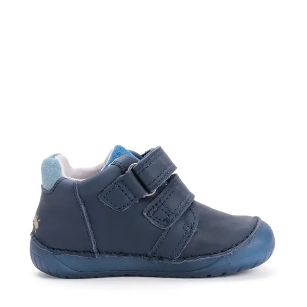 Pantofi D.D. Step baieti, piele naturala, barefoot, primii pasi, talpa fluorescenta, albastru inchis, furnicute_S070-52576-20_Pebebe