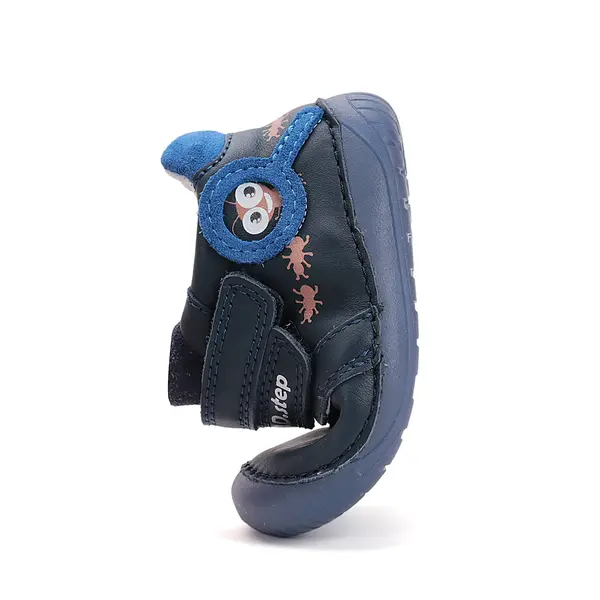 Pantofi D.D. Step baieti, piele naturala, barefoot, primii pasi, talpa fluorescenta, bleumarin, furnicute_S070-52576A-20_Pebebe