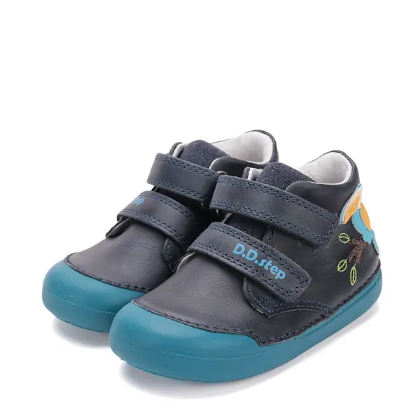 Pantofi D.D. Step baieti, piele naturala, primii pasi, talpa felxibila, bleumarin, papagal_S066-52304-25_Pebebe