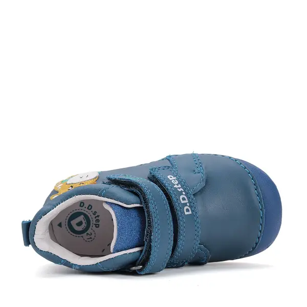 Pantofi D.D. Step baieti, primii pasi, piele naturala, talpa flexibila, albastru, girafa_S015-52874A-24_Pebebe
