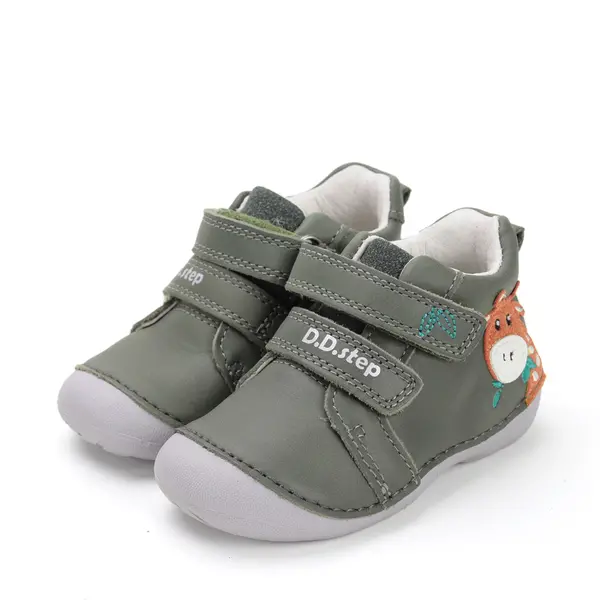 Pantofi D.D. Step baieti, primii pasi, piele naturala, talpa flexibila, khaki, girafa_S015-52874-24_Pebebe