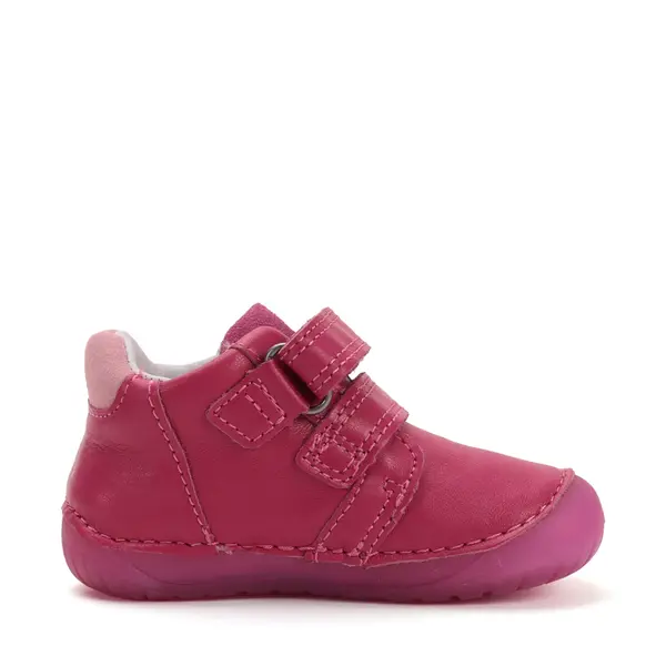 Pantofi D.D Step fete, barefoot, primii pasi, piele naturala, talpa fluorescenta, roz inchis, fluturi_S070-52838A-20_Pebebe