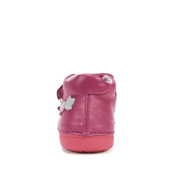 Pantofi D.D. Step fete, piele naturala, primii pasi, talpa felxibila, roz inchis, floricele_S066-52737-20_Pebebe