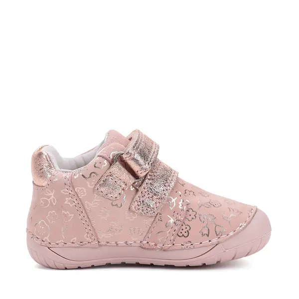 Pantofi D.D Step fete, primii pasi, piele naturala, barefoot, roz deschis, imprimeu flori_S070-52724-24_Pebebe
