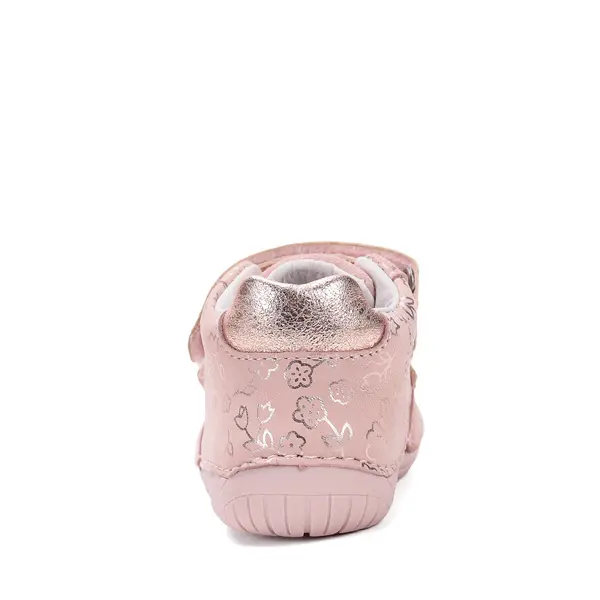Pantofi D.D Step fete, primii pasi, piele naturala, barefoot, roz deschis, imprimeu flori_S070-52724-24_Pebebe