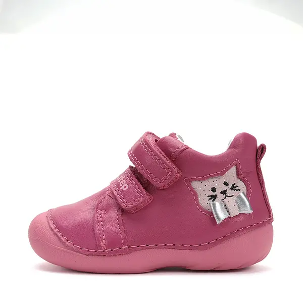 Pantofi D.D. Step fete, primii pasi, piele naturala, talpa flexibila, fuchsia, pisica_S015-52412A-24_Pebebe