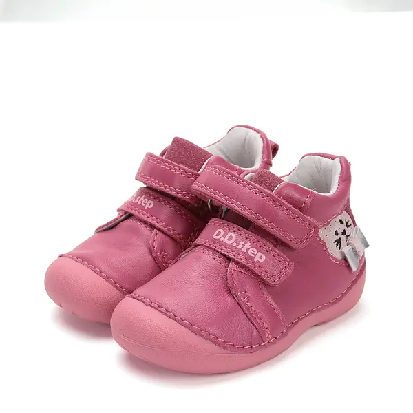 Pantofi D.D. Step fete, primii pasi, piele naturala, talpa flexibila, fuchsia, pisica_S015-52412A-24_Pebebe