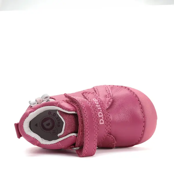 Pantofi D.D. Step fete, primii pasi, piele naturala, talpa flexibila, fuchsia, pisica_S015-52412A-24_Pebebe