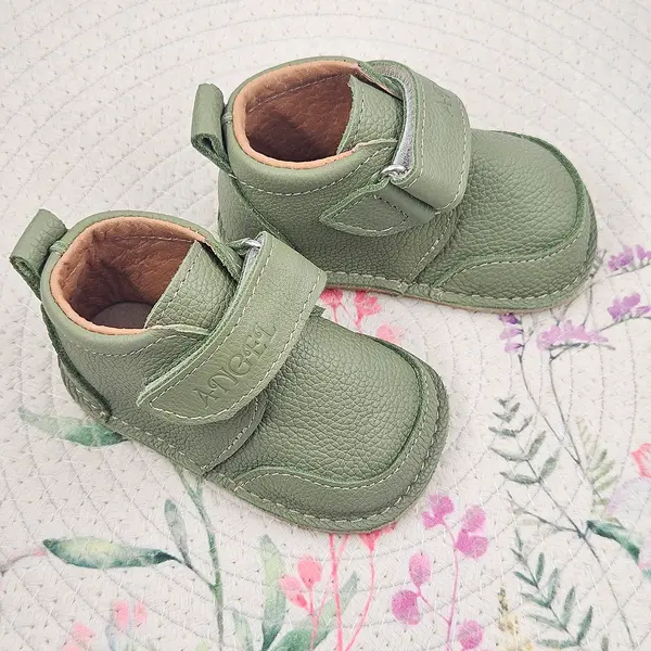 Pantofi copii, piele naturala, barefoot, primii pasi, talpa flexibila, culoare verde, Smiley_RO-500-6-17_Pebebe