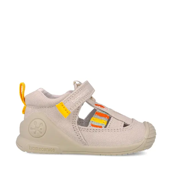 Sandale baieti, material textil, talpa flexibila, protectie degete, Biogateo Canvas, catel, bej, Biomecanics_252178-B103-18_Pebebe