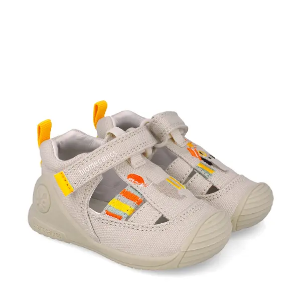 Sandale baieti, material textil, talpa flexibila, protectie degete, Biogateo Canvas, catel, bej, Biomecanics_252178-B103-18_Pebebe