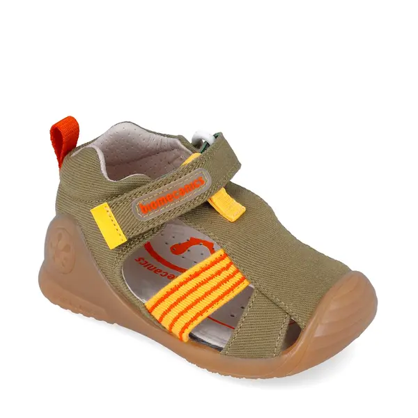 Sandale baieti, material textil, talpa flexibila, protectie degete, Biogateo Canvas, verde uscat, Biomecanics_252175-B801-18_Pebebe