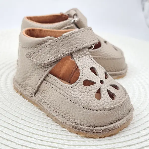 Sandale barefoot copii, piele naturala, primii pasi, talpa flexibila, bej_RO-502-3-17_Pebebe