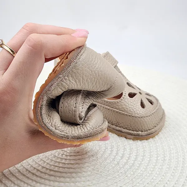 Sandale barefoot copii, piele naturala, primii pasi, talpa flexibila, bej_RO-502-3-22_Pebebe
