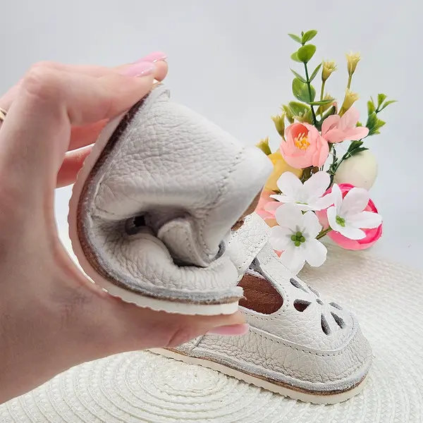 Sandale barefoot copii, piele naturala, primii pasi, talpa flexibila, crem_RO-502-1-22_Pebebe