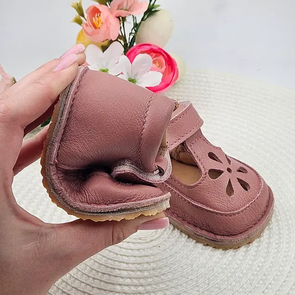 Sandale barefoot copii, piele naturala, primii pasi, talpa flexibila, roz pudra_RO-502-4-22_Pebebe