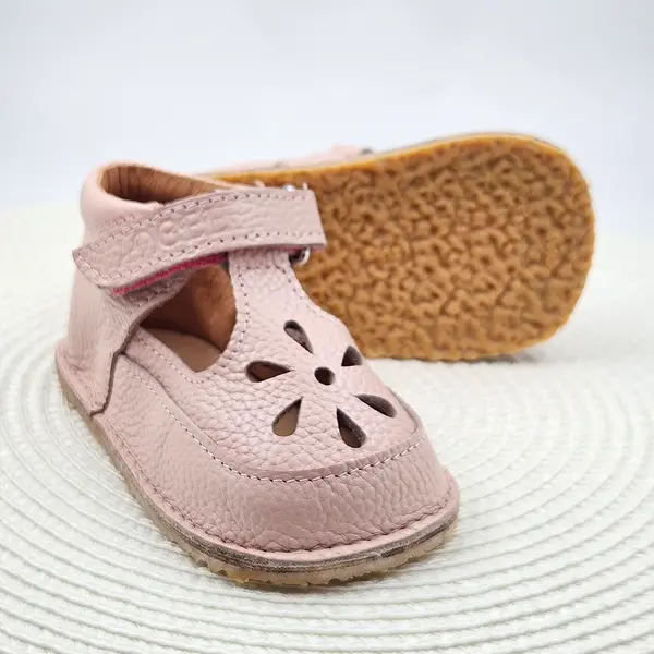 Sandale barefoot copii, piele naturala, primii pasi, talpa flexibila, roz_RO-502-5-22_Pebebe