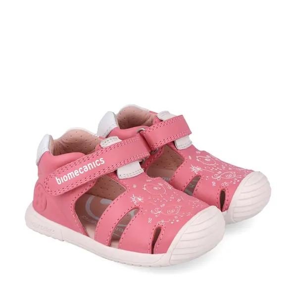 Sandale Biomecanics fete, piele naturala, talpa flexibila, protectie degete, Biogateo Casual, print roz,_252108-A378-19_Pebebe