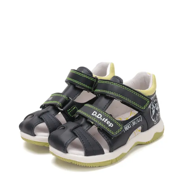 Sandale D.D. Step baieti, piele naturala, talpa FlexiSistem, bleumarin, bulldog, D.D. Step_G103-51668B-24_Pebebe