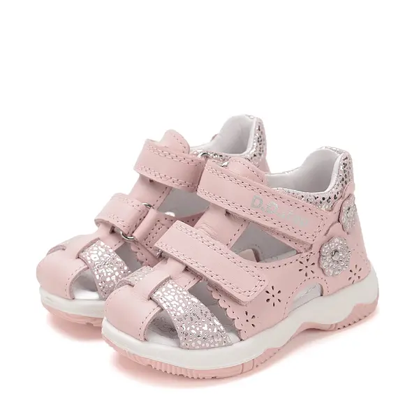 Sandale D.D. Step fete, piele naturala, talpa FlexiSistem, roz, floricele, D.D. Step_G103-51677A-24_Pebebe