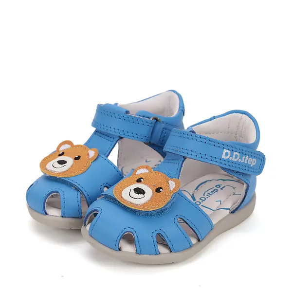 Sandale D.D. Step Copii, piele naturala, talpa flexibila, albastru, ursulet_G075-51284B-19_Pebebe